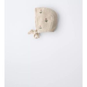 Zara Cream Baby Bonnet with Pink Flower Embroidery